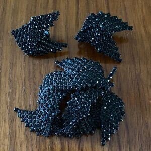 VTG Black Crystal Beaded Brooch/Earrings